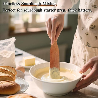 2Pcs Skinny Spurtle for Sourdough Starter, Reaching Bottom of Jars, Dough Whisk, Stirring, Mixing, Wooden Stir Spurtles, Kitchen Tools for NonStick Cookware, Sour Dough Tool, Gift for Sourdough Lovers