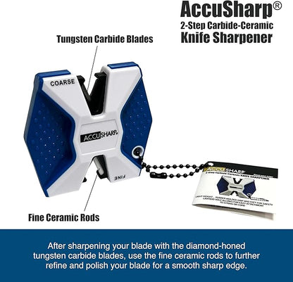 AccuSharp Pull Through Knife Sharpener Keychain, 2-Stage Sharpener for Straight or Serrated Kitchen Knives, Handheld Tool for Fishing & Hunting, White/Blue - Image 4