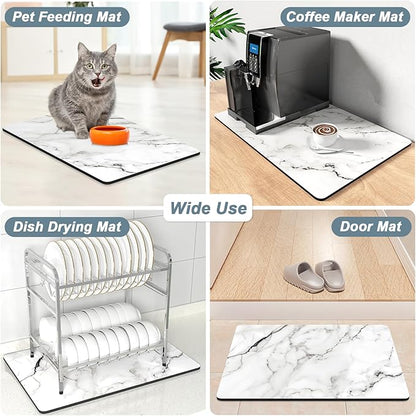 Rnivvi Coffee Mat, 12" x 19" Cute Marble Style Coffee Bar Mats for Espresso Machine Station Accessories and Organizer, Hide Stain Rubber Backed Absorbent Dish Drying Pad for Kitchen Counter, White - Image 7