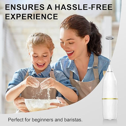 2 Pack Easy Clean Milk Frother Wand (White) | Detachable Whisk, One-Touch, Superior Frothing | Coffee, Latte, Matcha, Gift Idea