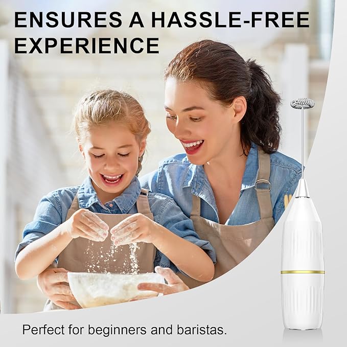Milk Frother Handheld,Mini Drink Mixer and Coffee Blender Frother for Coffee Bar Accessories, Matcha Whisk,Latte, Cappuccino, Frappe, Hot Chocolate, Egg,Kitchen Essentials Gift (White)