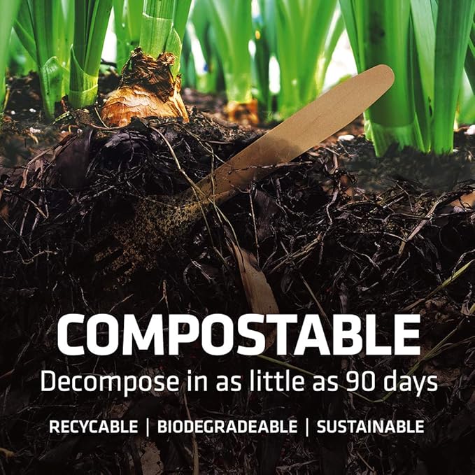 Disposable Wooden Cutlery Set - 100% Home Compostable - 100 Spoons 6.5", Bamboo Utensils Alternative, Eco-Friendly, Organic, Sustainable and Carbon Neutral Certified - Image 4