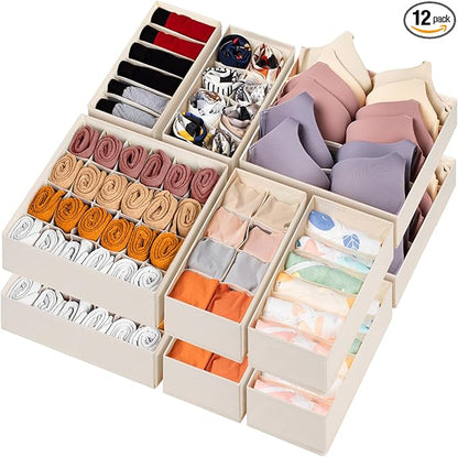12 Pack Baby Clothes Organizer for Nursery, 116 Cells Fabric Foldable Dresser Closet Organizers and Storage Bins for Clothing, Women Men Underwear Socks, Bra, Ties, Scarf, Belt, Hair Accessories by Criusia