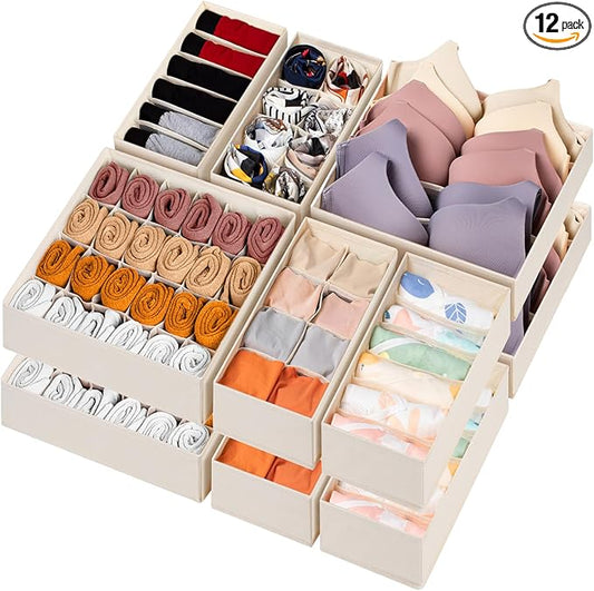 12 Pack Baby Clothes Organizer for Nursery, 116 Cells Fabric Foldable Dresser Closet Organizers and Storage Bins for Clothing, Women Men Underwear Socks, Bra, Ties, Scarf, Belt, Hair Accessories by Criusia