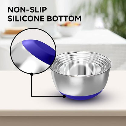 KITEISCAT Stainless Steel Mixing Bowls with Lids – Set of 5 Large Nesting Metal Bowls for Kitchen, Baking, Cooking, Food Prep & Storage, Non-Slip Base, Dishwasher Safe,Blue - Image 5