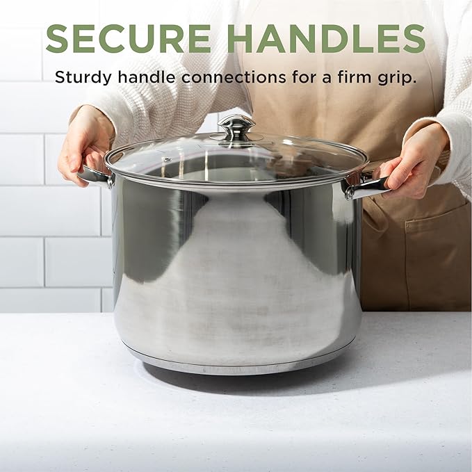 Ecolution Pure Intentions Stock Pot - Features Tempered Glass Lid, Keep Cool Handle, and Encapsulated Bottom - Oven Safe - Curbside Recyclable Stainless Steel - 16 Quarts - Image 6