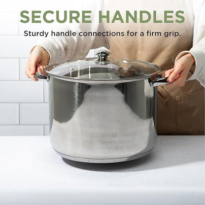 Ecolution Pure Intentions Stock Pot - Features Tempered Glass Lid, Keep Cool Handle, and Encapsulated Bottom - Oven Safe - Curbside Recyclable Stainless Steel - 16 Quarts - Image 6
