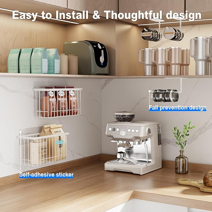 Mustorn 4 Pack Adhesive Cabinet Door Organizer, Lid Organizers Inside Cabinet Food Container/Tumbler Lid Organizer and Storage Cup Lids Holder for Kitchen & Bathroom Wall Mounted(White) - Image 4