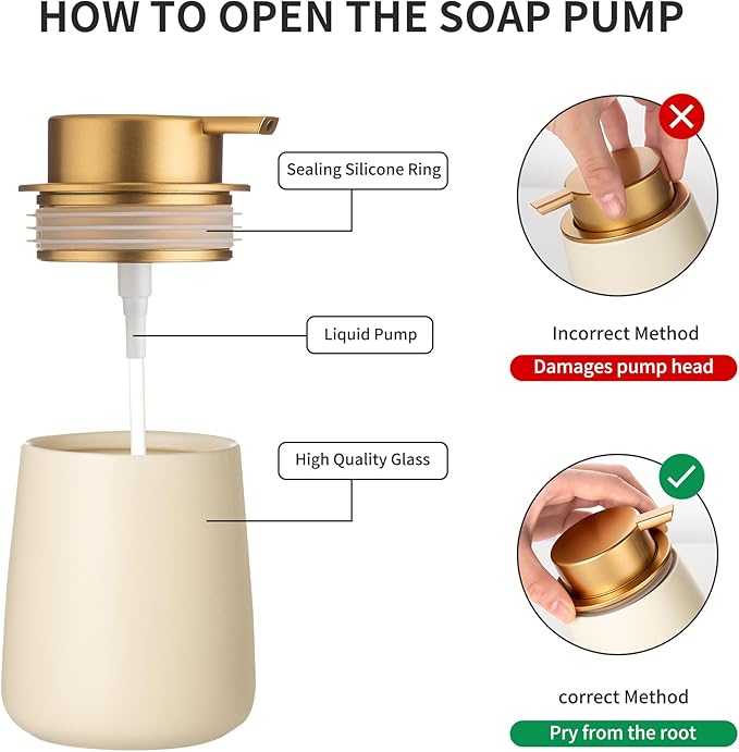 Enra Ceramic Soap Dispenser,12 oz Hand Lotion Dispenser with Gold Pump,Wide-Mouth Refillable Dish Soap Dispenser,Modern Liquid Soap Dispenser for Kitchen & Bathroom Countertop Decor