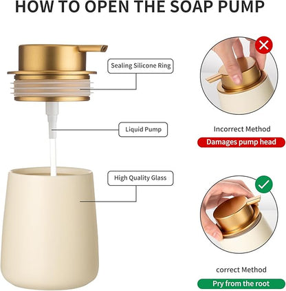 Enra Ceramic Soap Dispenser,12 oz Hand Lotion Dispenser with Gold Pump,Wide-Mouth Refillable Dish Soap Dispenser,Modern Liquid Soap Dispenser for Kitchen & Bathroom Countertop Decor