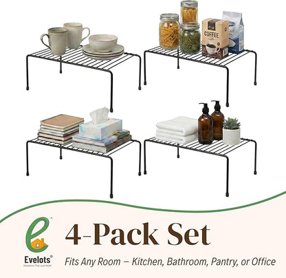Evelots Kitchen Cabinet Wire Shelf Organizer/Rack - 4 Pack Sturdy Metal Shelf Risers - Double Your Counter Space - Great for Kitchen, Freezer, Pantry and Bathroom - Rustproof - Black - Image 7