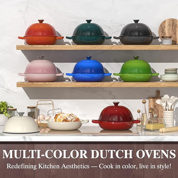 Enamelled Cast Iron Dutch Oven Pot – Dutch Oven Pot with Lid For Sourdough Bread Baking – Cast Iron Bread Oven – Dark Blue, Umite Chef 6QT Pot with Lid & Cotton Potholders - Image 8
