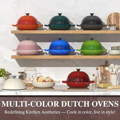 Enamelled Cast Iron Dutch Oven Pot – Dutch Oven Pot with Lid For Sourdough Bread Baking – Cast Iron Bread Oven – Dark Blue, Umite Chef 6QT Pot with Lid & Cotton Potholders - Image 8