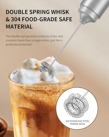 CIRCLE JOY Rechargeable Milk Frother Hanheld, Dual Coil Whisk Head Electric Coffee Frother, Portable Hand Frother Wand Drink Mixer for Matcha Lattes Cappuccino, Kitchen Gifts, Silver - Image 3