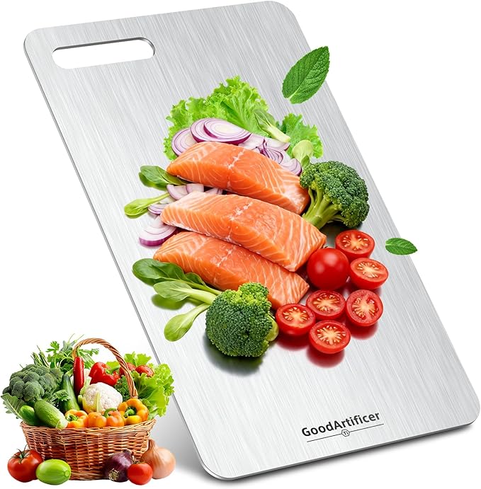 Titanium Cutting Boards,100% Pure Titanium Kitchen Cutting Board, Double-Sided Non-Toxic Cutting Board, Ideal for Slicing and Dicing Meats, Features Handle, Dishwasher Safe,16"L*10"W by Goodartificer