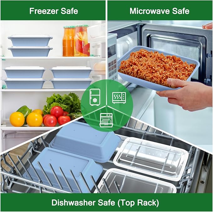 50 Pack (100-Piece) 32 oz Meal Prep Containers Reusable with Easy Open Lids, Sturdy Leakproof Food Safe, Microwave Freezer Dishwasher Safe, To Go Take Out Plastic Food Storage Pans with Lids, Blue - Image 5