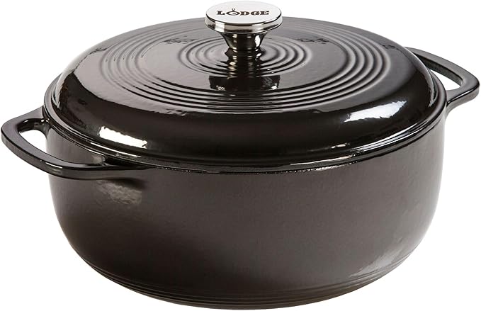 Lodge Essential Enamel Cast Iron Dutch Oven - Perfect for Bread Baking, Braising, Marinating & Slow Cooking - Features Moisture-Sealing Lid & Dual Handles - Kitchen Essentials - 6 Quarts - Midnight Chrome by Lodge