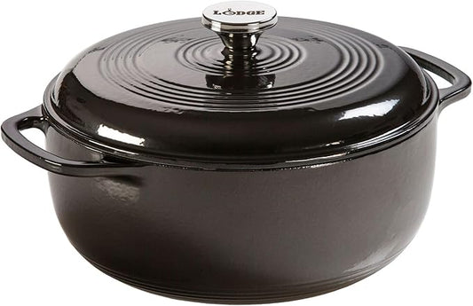 Lodge Essential Enamel Cast Iron Dutch Oven - Perfect for Bread Baking, Braising, Marinating & Slow Cooking - Features Moisture-Sealing Lid & Dual Handles - Kitchen Essentials - 6 Quarts - Midnight Chrome by Lodge