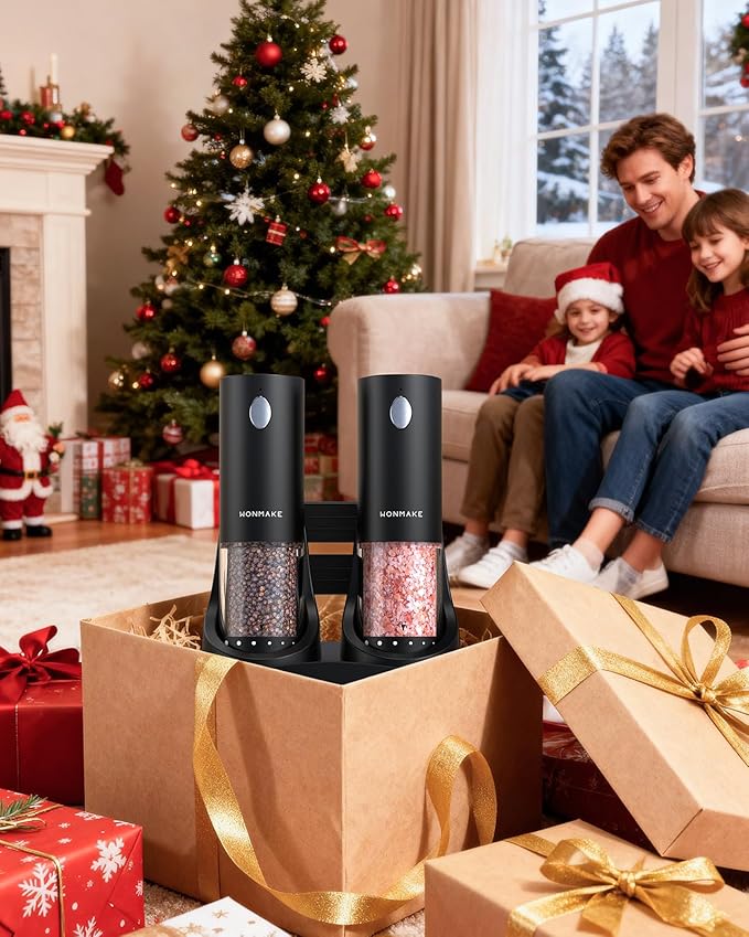 Electric Salt and Pepper Grinder Set - Automatic Refillable Salt and Pepper Grinders with Charging Base & LED Light, Adjustable Coarseness, One-handed Easy Operation, Ideal Kitchen Gadget - Image 2