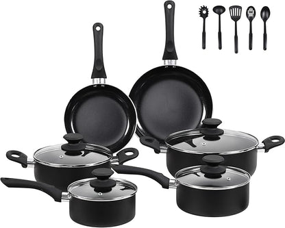 BECIGAR Black Ceramic Pots and Pans Set, 15PCS Nonstick Set Ceramic Cookware Set, Nonstick Pan Pots and Pans Set Non Stick Cookware set by BecigarCookware