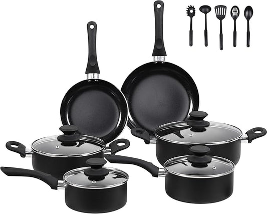 BECIGAR Black Ceramic Pots and Pans Set, 15PCS Nonstick Set Ceramic Cookware Set, Nonstick Pan Pots and Pans Set Non Stick Cookware set by BecigarCookware