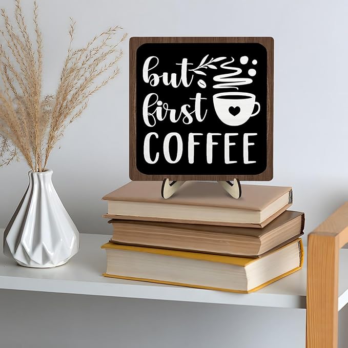 Vintage Coffee Bar Wooden Plaque Desk Sign, Farmhouse Wood Plaque Tabletop Decor for Cafe Bar Kitchen Office,Coffee Station Accessories 5.9x5.9Inch - Image 8