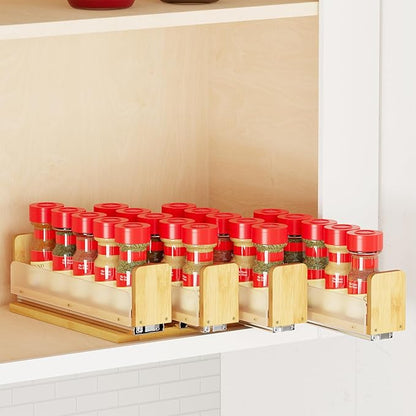 SpaceAid Bamboo Pull Out Spice Rack Organizer for Cabinet, Heavy Duty Slide Out Seasoning Kitchen Pantry Sliding Vertical Organization, 10.1" Wide, 4 Drawers(2" Wide), 1-Tier, Natural by SpaceAid