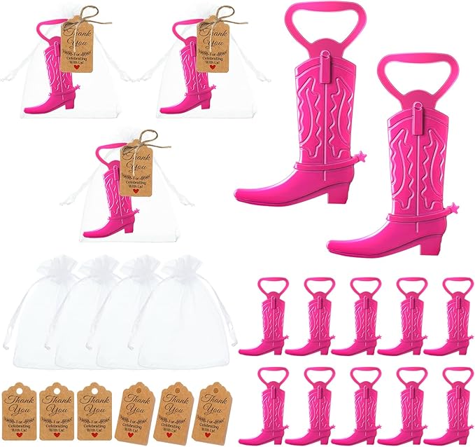Meanplan 99 Pcs Cowboy Boot Bottle Opener Set Cowgirl Western Derby Wedding Party Favor Includes Cowboy Beer Bottle Opener Organza Bag Thank You Tag and Jute Rope for Guest Wedding Party Baby Shower by Meanplan