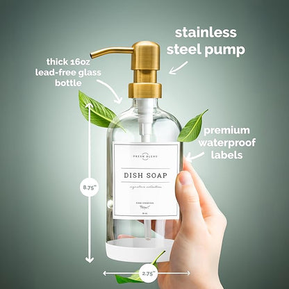 Vine Creations Glass Soap Dispenser, 2 Pack Kitchen Soap Dispenser Set with Stainless Steel Pump, 16 oz Dish Soap and Hand Soap Dispensers for Bathroom with Waterproof Labels (Clear) - Image 5