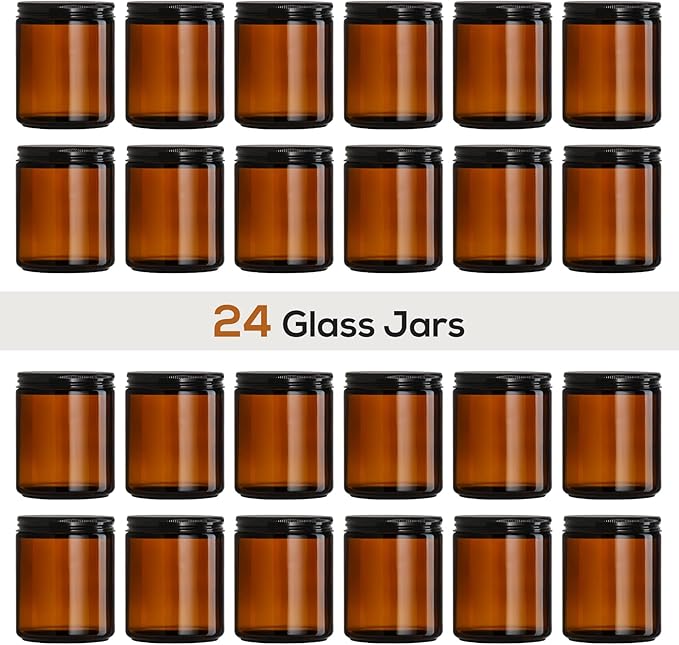 24 Pack, 8 OZ Thick Amber Candle Jars for Making Candle - Round Glass Jars with Lids - Empty Food Storage Containers, Canning/Mason Jar For Spice, Powder, Liquid, Sample - Leakproof & Food Grade - Image 3