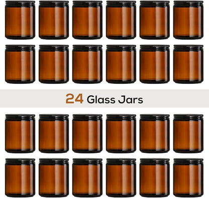 24 Pack, 8 OZ Thick Amber Candle Jars for Making Candle - Round Glass Jars with Lids - Empty Food Storage Containers, Canning/Mason Jar For Spice, Powder, Liquid, Sample - Leakproof & Food Grade - Image 3