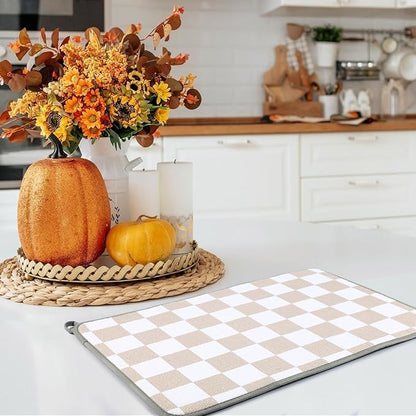 Zonon Dish Drying Mat for Kitchen Counter 16 x 24 Microfiber Absorbent Dish Drainer Rack Pads Fast Dry Mat Vintage Kitchen Decorations(Beige,16" X 24",Checkered) - Image 7