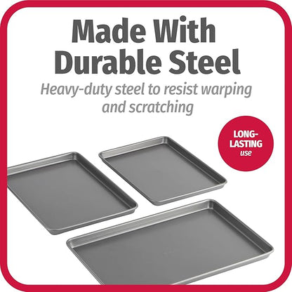 GoodCook Everyday Nonstick Baking Sheet Set, 3 Pack Includes Small (13×9) Medium (15×1) and Large (17×11) Pans Carbon Steel Construction Cookie Sheets Bakeware Set, Gray - Image 6