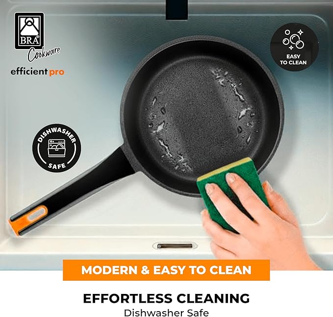 BRA COOKWARE Efficient Pro Nonstick Saucepan w/Lid | 6.3 Inch 1.13 Quart Shallow Pot | 3-Layer Scratch Resistant Coating | PFOA Free Low Pot | All Cooktops Soup Pan | Ergonomic Heat-Resitant Handles