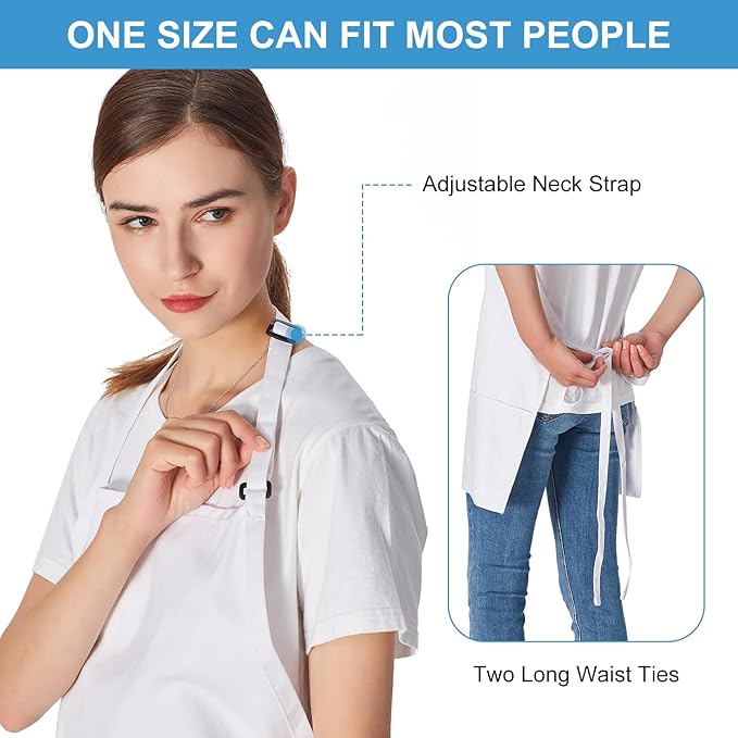 Jubatus 2 Pack 3 Pockets 100% Cotton Adjustable Bib Apron Chef Kitchen Cooking Aprons for Women Men, White - Image 5