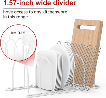 JAQ Plate Rack for Cabinet, 10.5" Vertical Dish Organizer for Plates, Pot Lids, Cutting Boards & Baking Sheets, Metal Kitchen Cabinet Organizer for Pantry Countertop (2-Pack, White) - Image 5