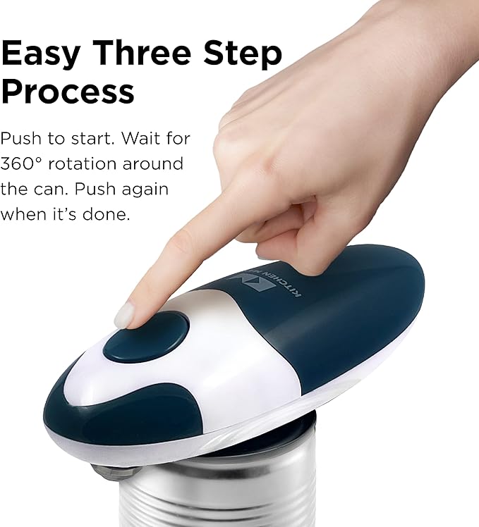Kitchen Mama Auto 2.0 Electric Can Opener: Blade Opens Almost Any Can Pop or Soda Can - Automatic, Hands Free, Safe, Smooth Edge, Lid Remover, Battery Operated, Cordless, YES YOU CAN (Navy Blue) - Image 3