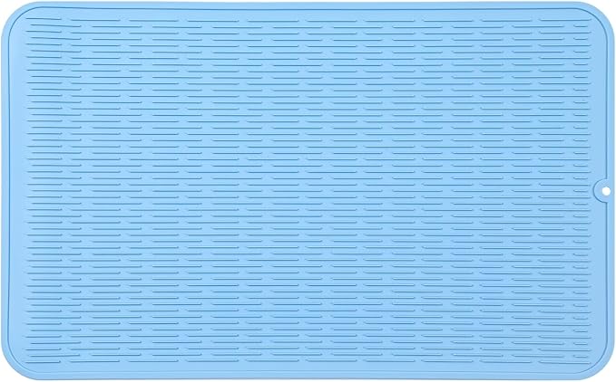 MicoYang Silicone Dish Drying Mat for Multiple Usage,Easy clean,Eco-friendly,Heat-resistant Silicone Mat for Kitchen Counter or Sink,Refrigerator or Drawer Liner Light Blue 4XL 32 inches x 18 inches by MicoYang