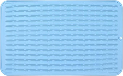 MicoYang Silicone Dish Drying Mat for Multiple Usage,Easy clean,Eco-friendly,Heat-resistant Silicone Mat for Kitchen Counter or Sink,Refrigerator or Drawer Liner Light Blue 4XL 32 inches x 18 inches by MicoYang