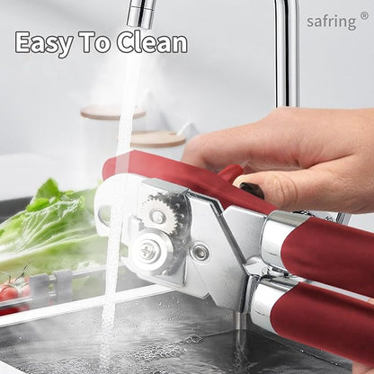 Safring Can Opener Manual, Handheld Strong Heavy Duty Stainless Steel Can Opener, Comfortable Handle, Sharp Blade Smooth Edge, Can Openers with Multifunctional Bottle Opener, Red - Image 6