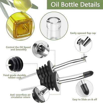 Leaflai Olive Oil Dispenser Bottle, 2 Pcs Glass Olive Oil Dispenser and Vinegar Dispenser Set with 2 Stainless Steel Pourers, 4 Labels,1 Brush and 1 Funnel Oil Bottles for Kitchen (500ml) - Image 7