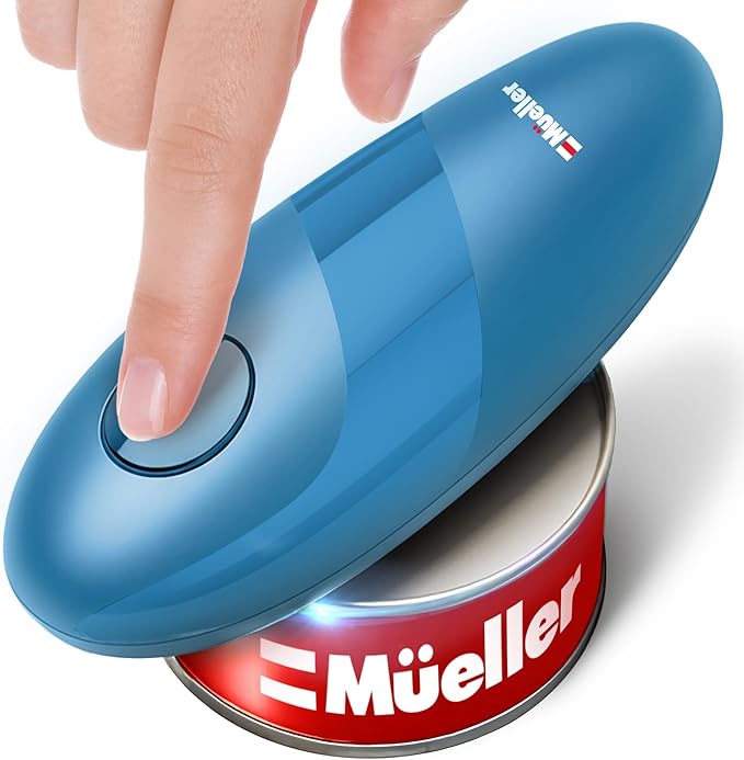 MUELLER HOME SmoothEdge Auto Electric Can Opener – Battery‑Operated One‑Touch w Magnet Lid Lifter, Smooth‑Edge Cut Technology – Portable Hands‑Free Automatic Can Opener for Seniors & Arthritis, Blue by MUELLERHOME