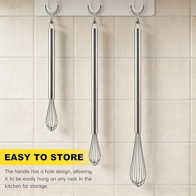 NileHome Mini Whisks Stainless Steel Whisk Set 7" 9" 11"Kitchen Small Wisk Balloon Wire Tiny Whisks for Cooking, Whisking, Blending, Beating, Stirring 3 Pack - Image 5