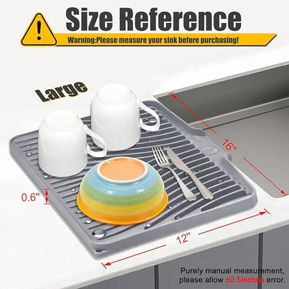 TIKNIK Silicone Dish Drying Mat, Stone Drying Mat for Kitchen Counter with Built-In Drain, Non-Slip Drain Pad with Built-in Drain, Heat Resistant Stone Drying Mat, Hangable, Grey-1pcs, 16" x 12" - Image 2