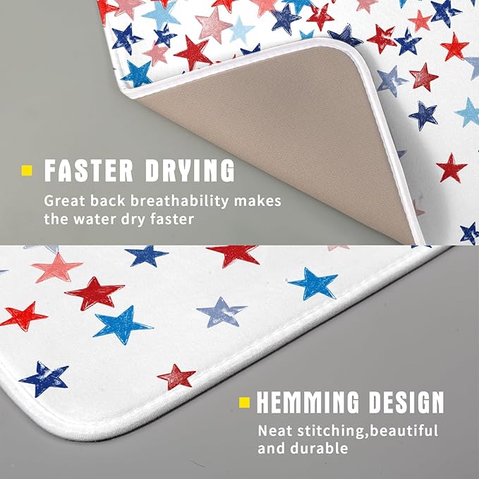 4th of July Dish Drying Mat for Kitchen Counter Patriotic Holiday Microfiber Absorbent Dish Draining Reusable Washable Foldable 16"x18" - Image 3