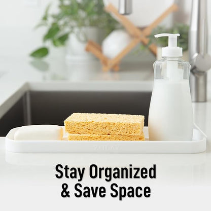 Zulay Kitchen Large Silicone Sponge Holder (12x4) – Flexible Sink Organizer Tray for Kitchen & Bathroom – Multipurpose Soap Dish for Sponges, Makeup, Trinkets & More (White) - Image 6