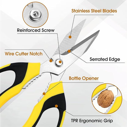 8 Inch Utility Scissors for Kitchen, Office, Craft & DIY – Heavy Duty Stainless Steel Multipurpose Scissors for Cutting Cardboard, Fabric, Carpet, Wire and Leather – with Protective Cover