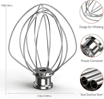 KN256WW Stainless Steel 6-Wire Mixer, for Kitchenaid Whisk Attachment, Compatible with 5plus-6Quart Bowl Lift Stand Mixer, Food Grade, Suitable for Mixing Cream and Cake, Dishwasher Washable - Image 2