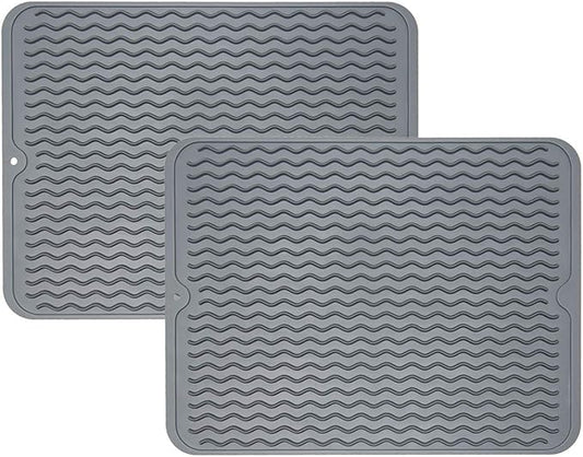 ZLR 2 Pcs Silicone Dish Drying Mat & Heat Resistant Trivet (12" x 16") - Waterproof Counter Protector for Coffee Maker - Non-Slip, BPA Free Kitchen Pad, Easy Clean Dishwasher Safe (Dark Gray) by ZLR