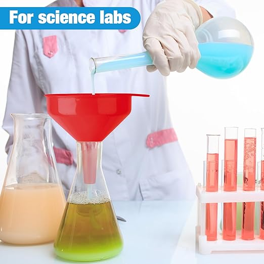 Honeydak 18 Pcs Plastic Funnels 4.7 Inch Wide Mouth Multi-Purpose Funnels with Long Reaching Spout for Filling Bottles Mason Jars Science Lab Use Funnel for Liquid (Red) - Image 7